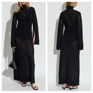 Toteme Cashmere Blend Slit Sleeve Turtleneck Knitted Maxi Dress Black Sz S